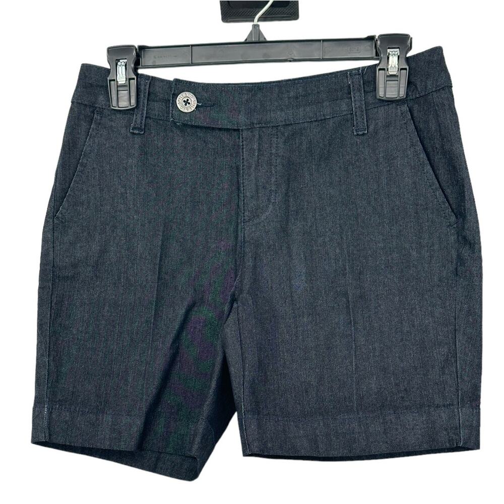 Style & Co Shorts‎ Womens 2 Petite Gray Mid Rise Cotton Stretch Pockets Preppy